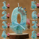 bougies numériques anniversaire forme chiffres paillettes strass rubans bleu rose décoratives féminines