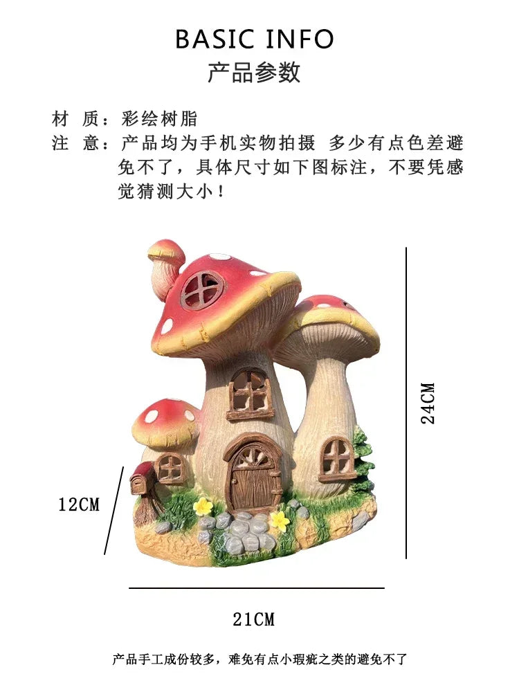 lampe solaire résine miniature maison champignon balcon jardin décoration extérieure verte rouge blanche