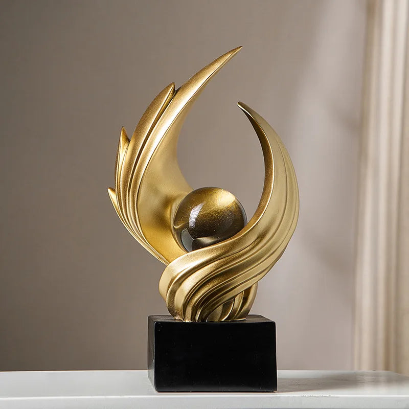 sculpture décorative or noir abstraite moderne résine courbes dynamiques transparente