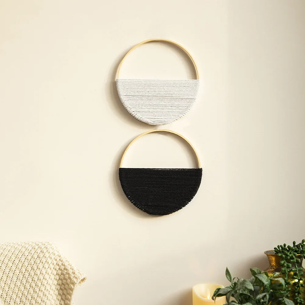décoration murale corde tissée blanc noir beige motif géométrique minimaliste moderne fixation chambre salon
