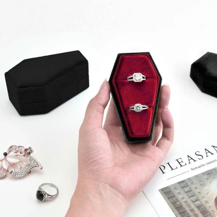 coffret bijoux velours noir rouge gothique bague organisation transport étui adhésif