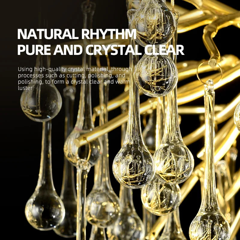 lustre suspendu moderne or cristal transparent branché lumière neutre 4000k chambre salon