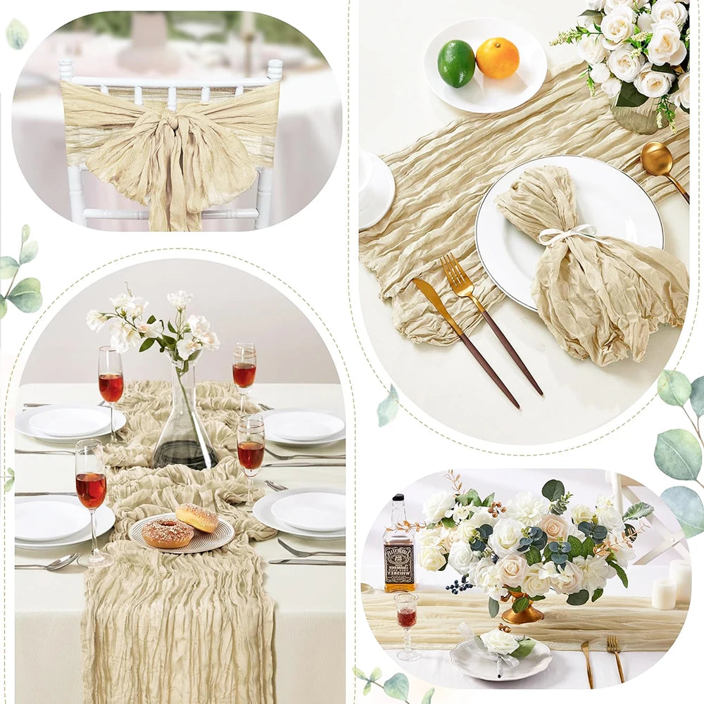 nappes décoratives table vert olive beige blanc plissées effet texturé rustiqueétalementsemi transparentDecorationChampêtre