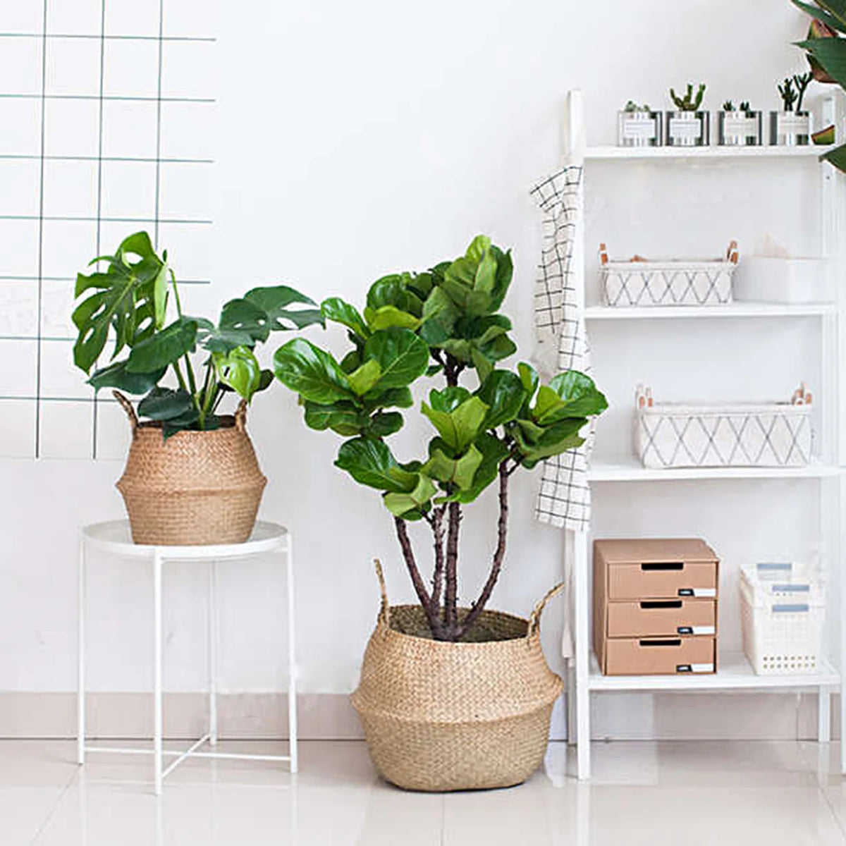 panier pliable tissage paille naturel rustique poignées porte plantes decoration maison