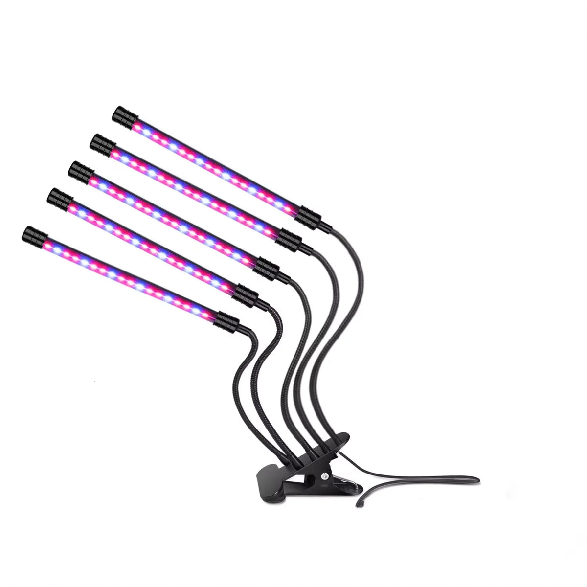 lampe led plante noire controle luminosite bouton alimentation bras flexibles clips moderne