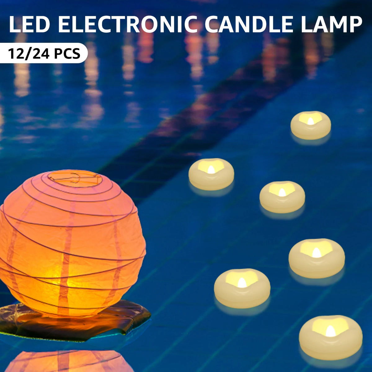 bougies led flottantes blancs modernes décoration maison piscine fontaine 12pcs 24pcs