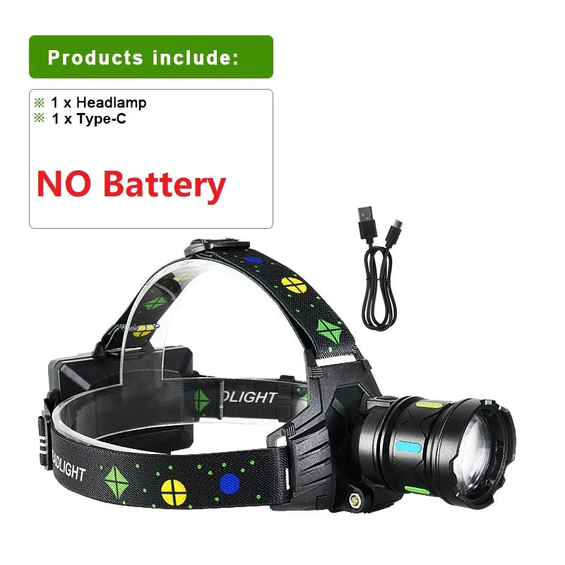 lampe frontale led rechargeable bandeau élastique jaune noir mode haut moyen bas