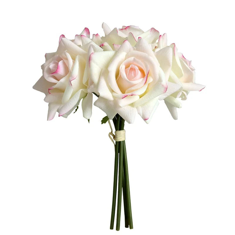 bouquet roses artificielles soie blanc rose pâle rouge décoration mariage intérieur élégant fixations ruban