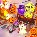 guirlande led halloween citrouille fantômes momies chapeaux sorcière clips orange noir violet