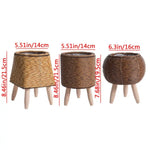 cache pot tressé rotin moderne cactus feuilles vertes marron clair pieds bois durable tissé