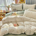 ensemble literie fleuri rose bleu marron clair coeurs taies d'oreiller housses couette doux moderne