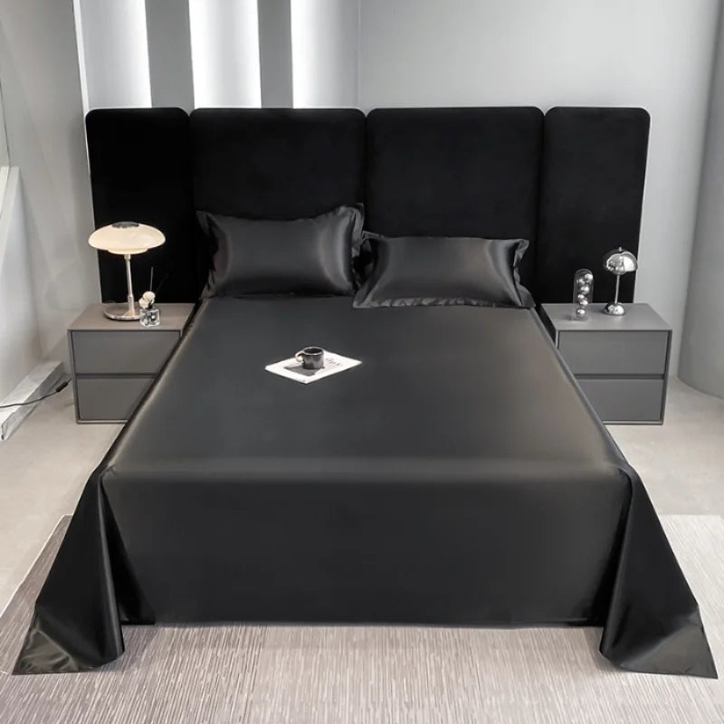drap plat satin noir bleu uni moderne oreillers coussins lit opacité simple