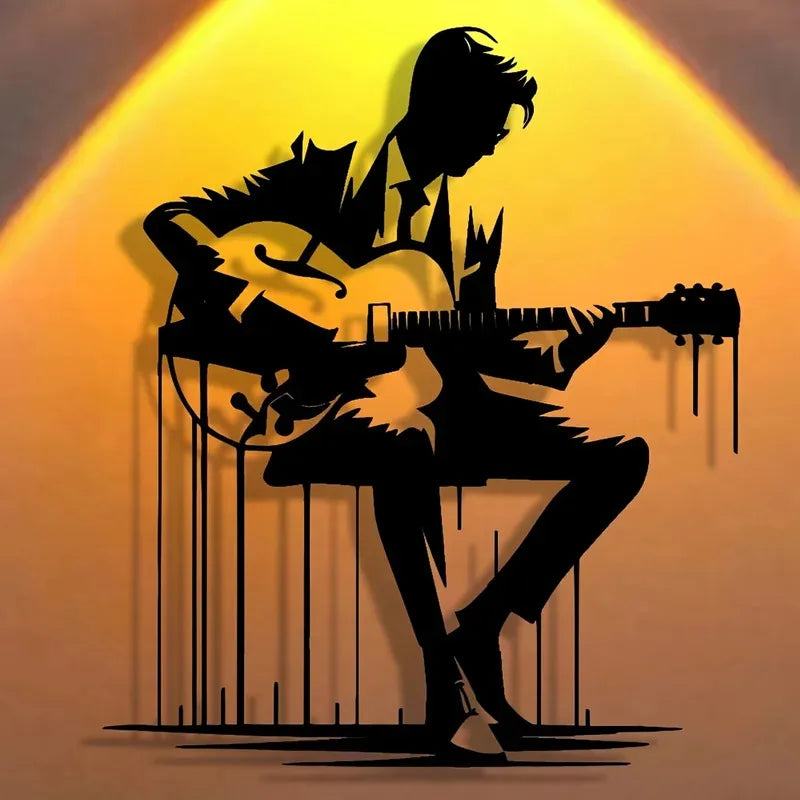 décoration murale silhouette guitariste noir contemporain abstraite métal opacité 26x30cm