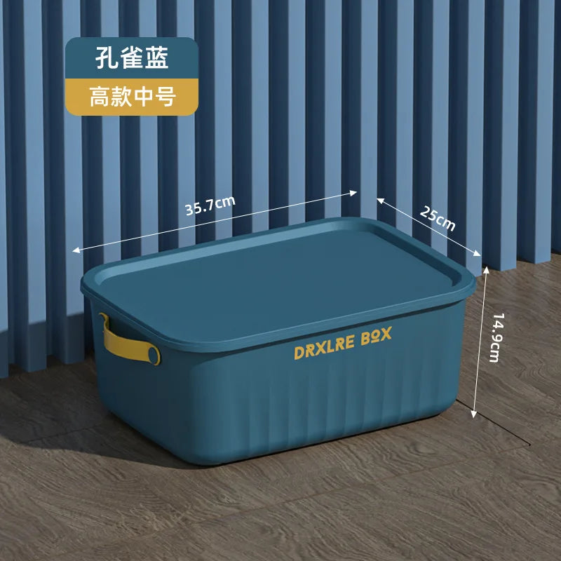 boîtes rangement plastique bleu blanc jaune rayures poignées couvercle moderne respectueux environnement