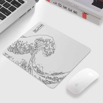 tapis souris grande vague hokusai blanc noir adhésif anti glisse caoutchouc naturel 21x26cm