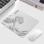 tapis souris grande vague hokusai blanc noir adhésif anti glisse caoutchouc naturel 21x26cm