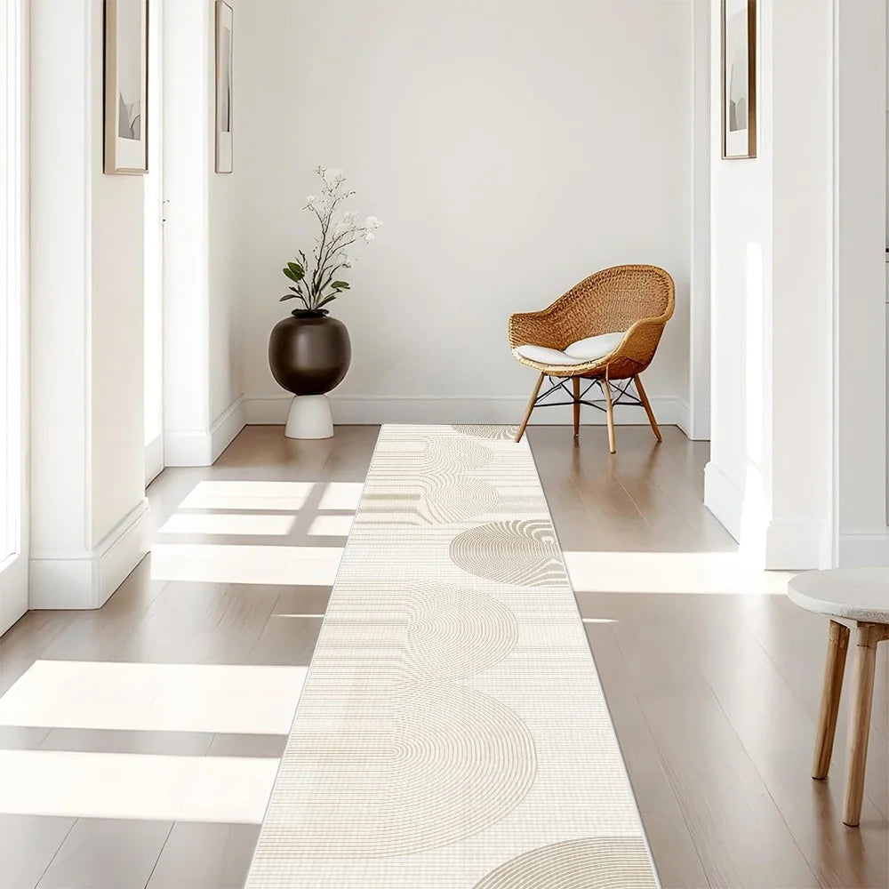 tapis moderne minimaliste beige antidérapant polyester couloir intérieur extérieurolvable machine geometrie simple