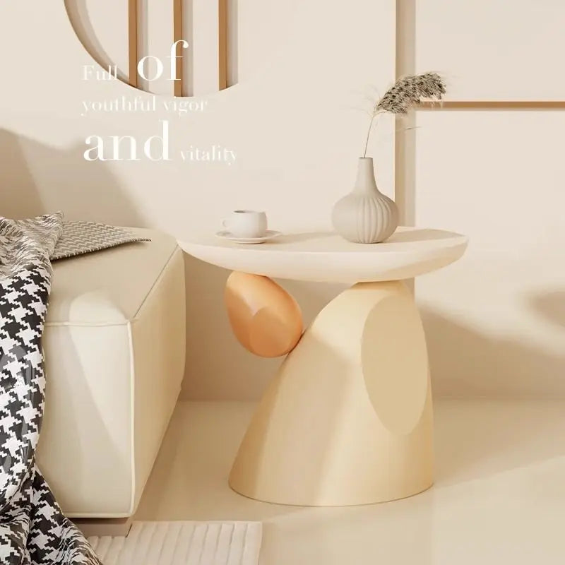 table d'appoint moderne sculptural beige clair marron foncé