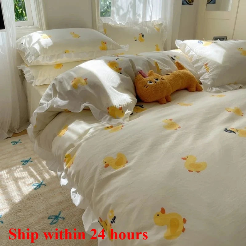 ensemble literie floral ours chien canard doux enfantin machine laver blanc rose bleuclair