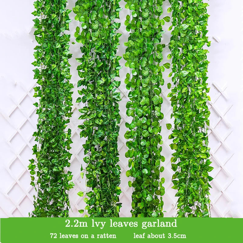 guirlande feuilles ivresse vert vigne artificielle extérieure accrochée naturelle longueur 2.2m 72feuilles