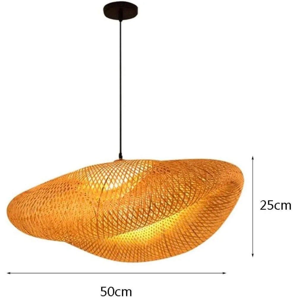 Suspension lumineuse moderne bambou tressé marron clair salon cuisine rustique E27