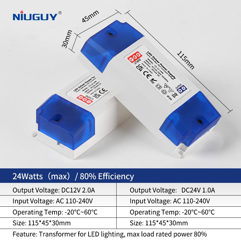 transformateur led 12v 24v 100w 80w 60w 36w 24w 12w bleu blanc moderne