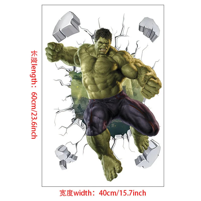 sticker mural 3d super héros hulk iron man captain america thor rouge bleu vert