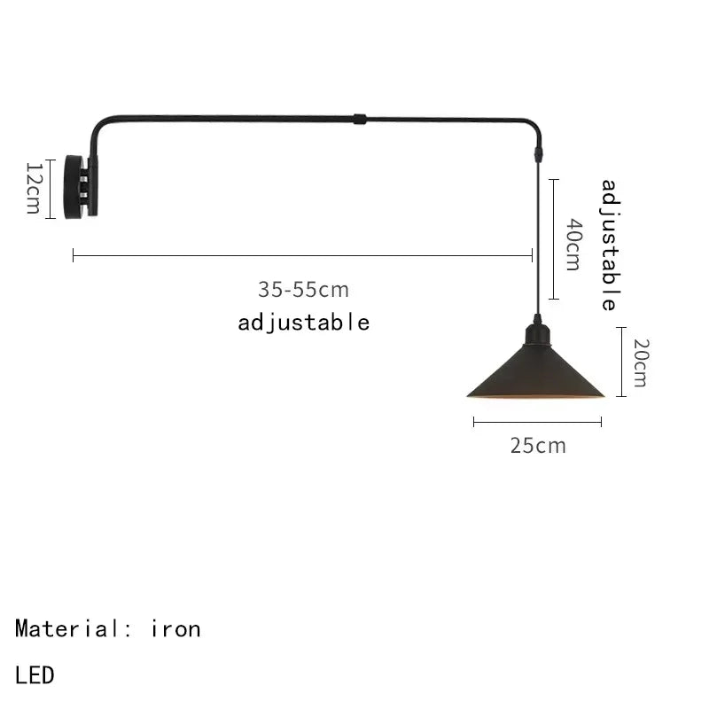 lampe murale moderne fer noir oscillante éclairage quotidien cuisine étude salle bain