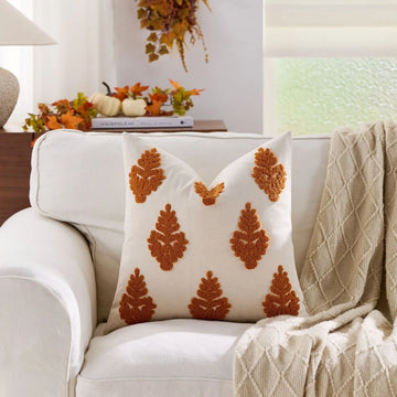 housse coussin décorative motif feuilles automne champignons moderne salon maison intérieur