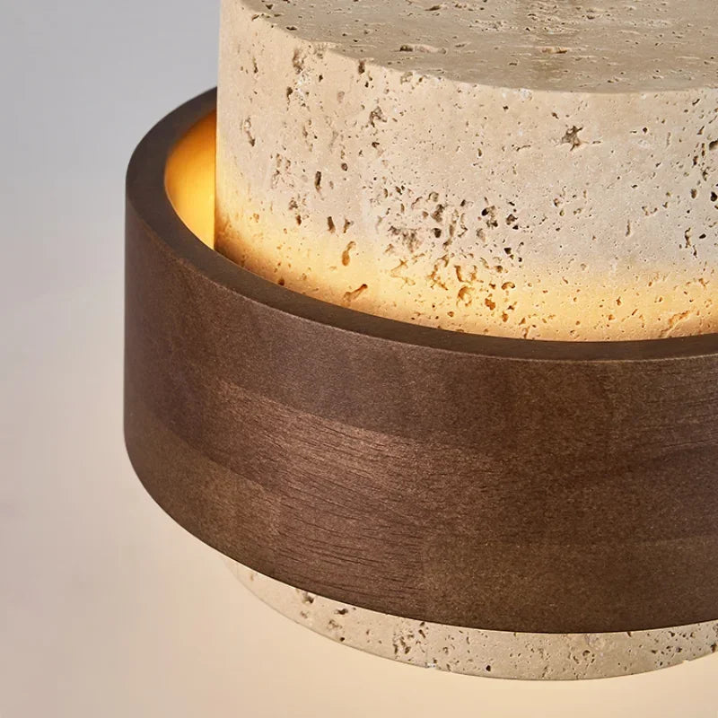 lampe suspendue moderne minimaliste pierre texture naturelle beige brun foncé interrupteur bouton led flux