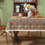 nappe vintage rouge verte floral impermeable tassel table manger classique geometrique