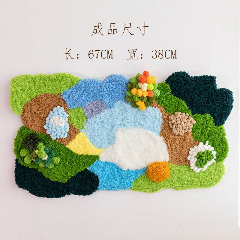 tapis décoratif tapisserie artisanale motif floral couleurs vives créatif tapis mousse boules laine