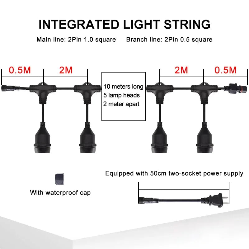 chaîne lumineuse noire led transparente moderne 10 20 lampes clips étanches camping mariage