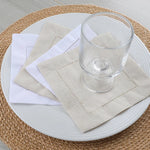 serviettes cocktail blanc classique bordure brodée réutilisables table restaurant 15x15cm pack 6pcs