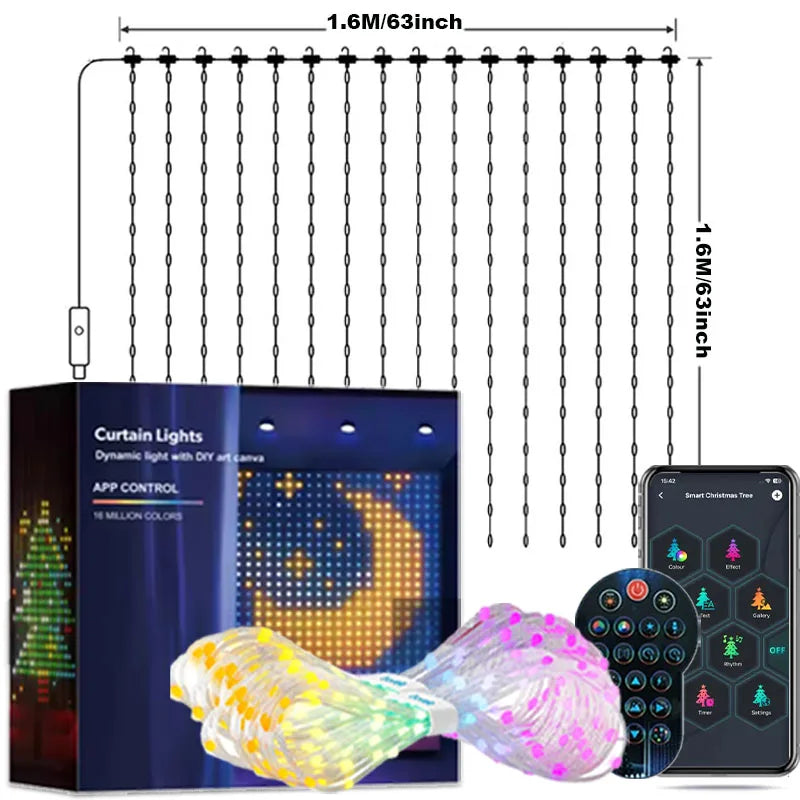 rideau lumineux led multicolore pixel art moderne 5.25ft 5.25ft télécommande application