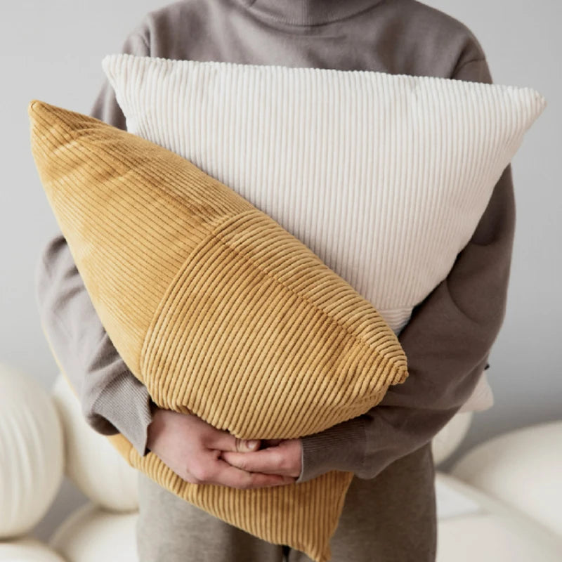 housse coussin velours patchwork rayures beige moderne simple 65x65cm polyester respectueux environnement
