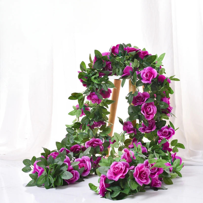 guirlande artificielle roses vigne feuilles vertes extérieur mariage anniversaire décoration romantique 220cm