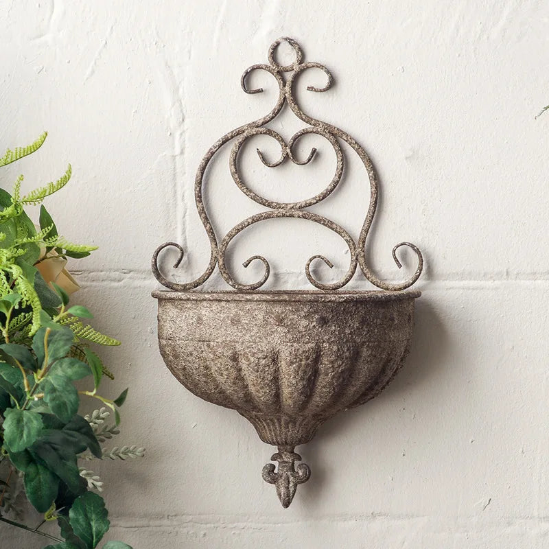 cache pot mural vintage gris beige texture granulée romantique fixations murales compatible pots plantesintérieurextérieur