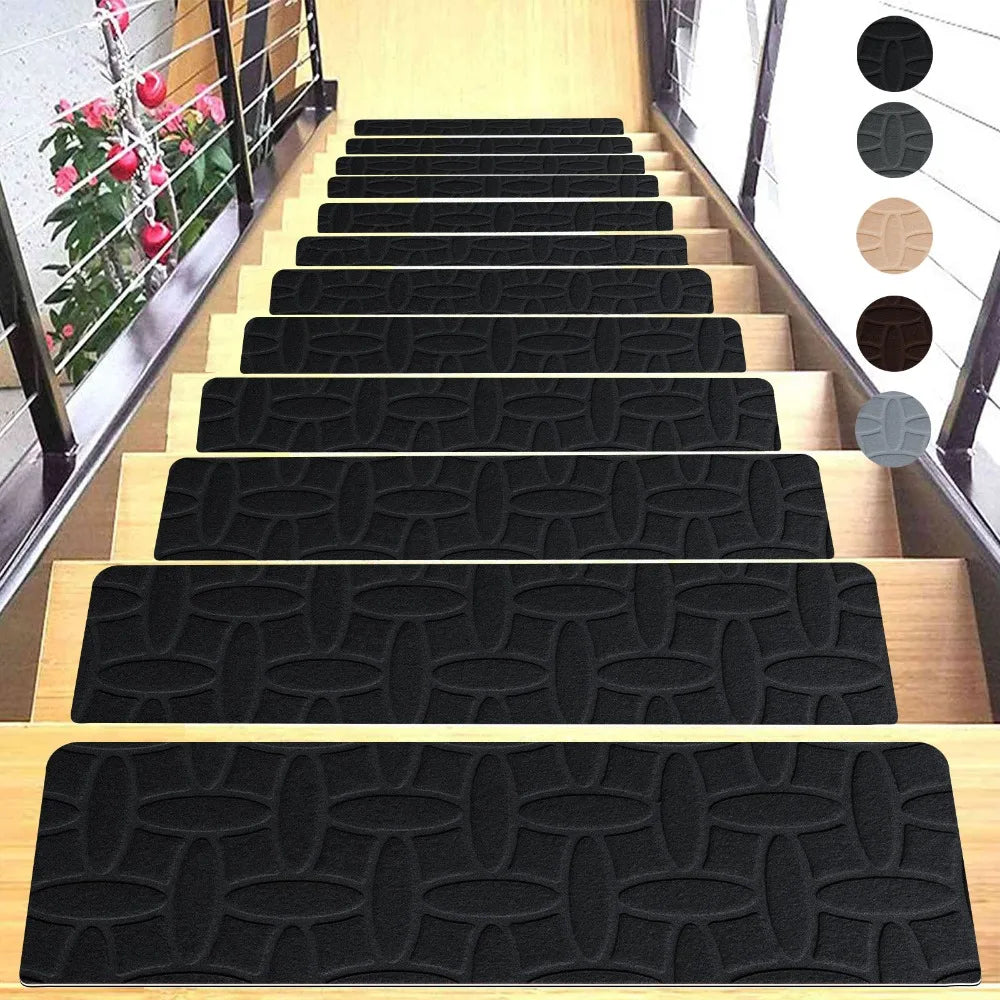 tapis escalier antidérapant vinyle daim patchwork noir gris beige moderne minimaliste