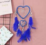 décoration murale attrape rêves plumes coquillages boho chic coeurs bleu rose violet