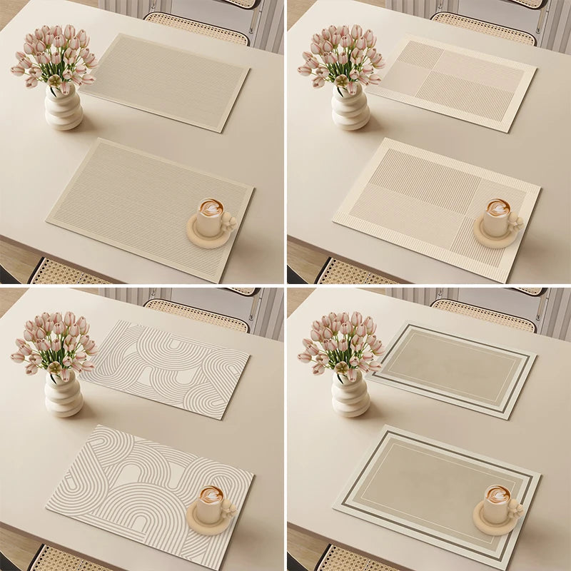 lot tapis table rectangulaires beige clair rayures fines modernes protection pvc imperméable