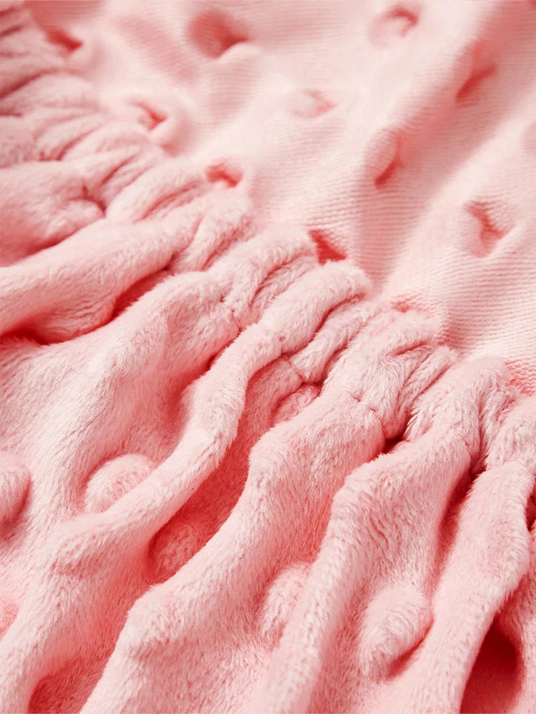 couverture bébé polyester gris rose bleu blanc boules polaire douce quatre saisons