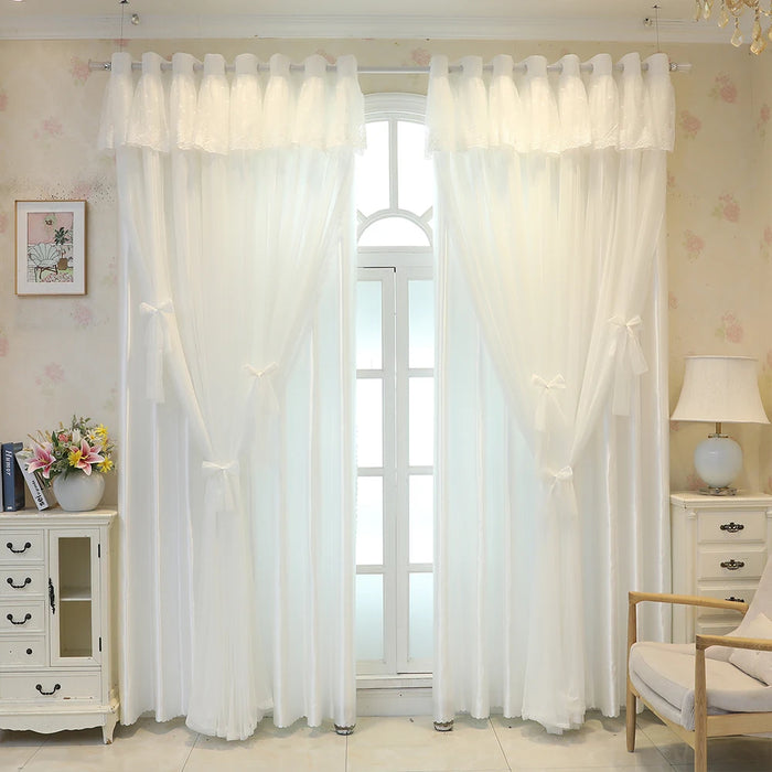 rideau moderne blanc transparent plissé nœud papillon élégant garniture tulle chambre salon