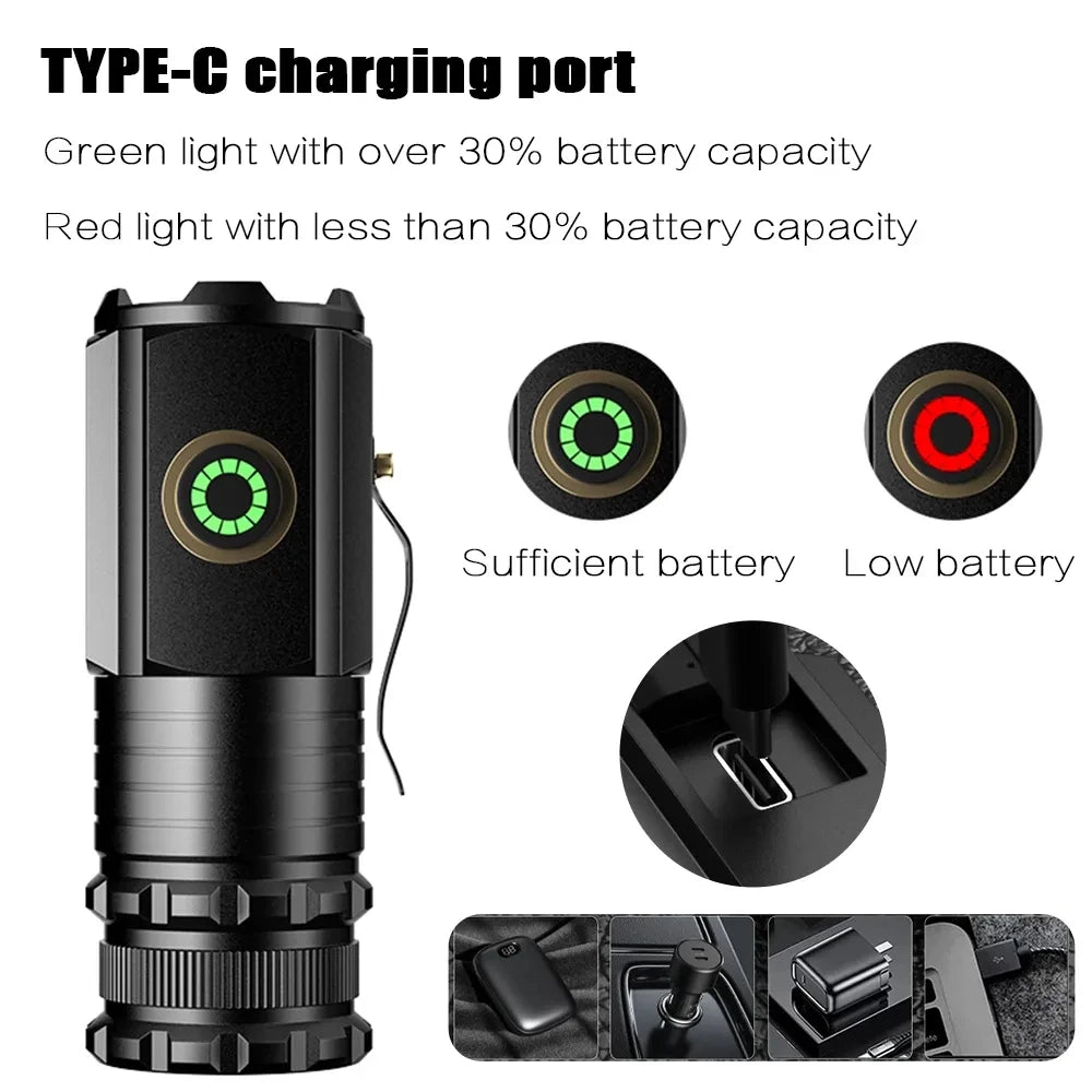 lampe torche noire led 15w rechargeable type ip68 anti choc emergency