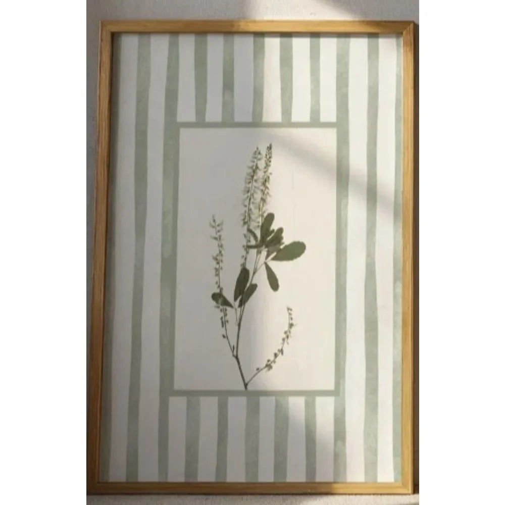 affiche encadrée minimaliste naturel fleurs vertes rayures verticales toile 40x50cm 30x40cm 20x30cm