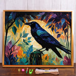 tableau moderne oiseau corbeau point croix kit broderie peinture coton abstrait feuilles colorées fixations