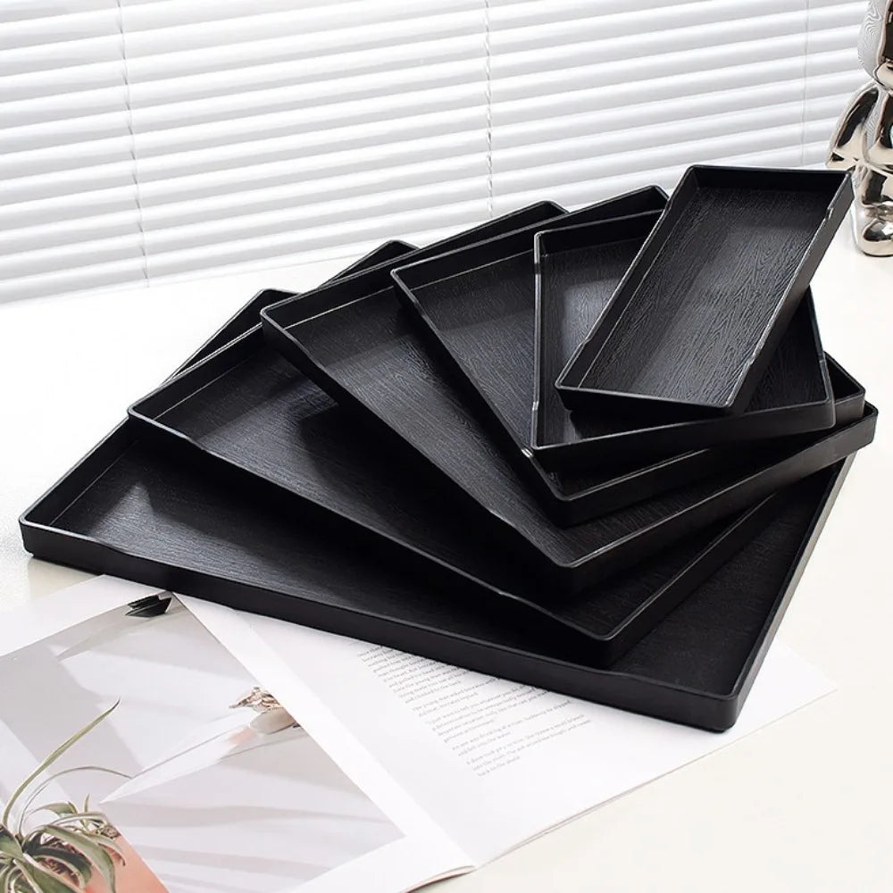 assiettes plastique texture bois moderne noir grandes tailles rangement utilisation