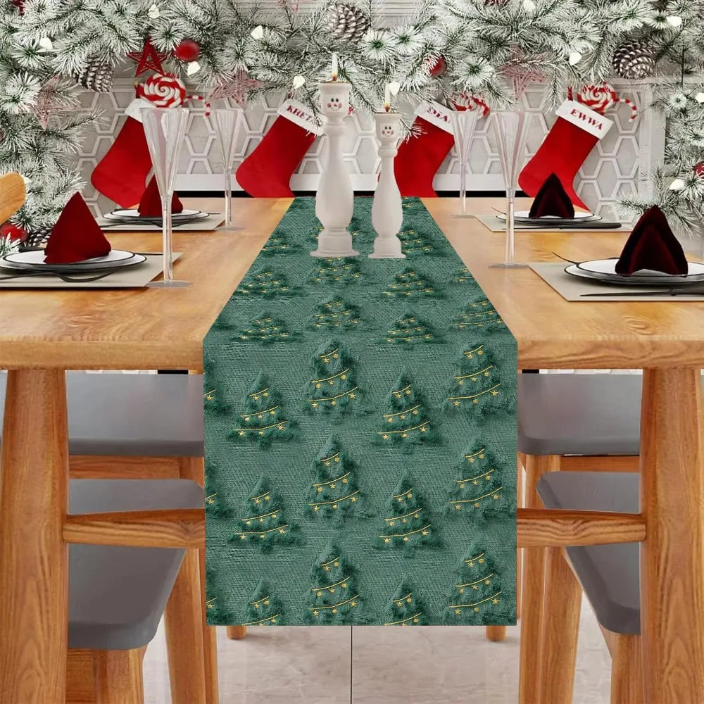 chaise table arbre noël vert rouge tissage relief festive décoration décembre événement