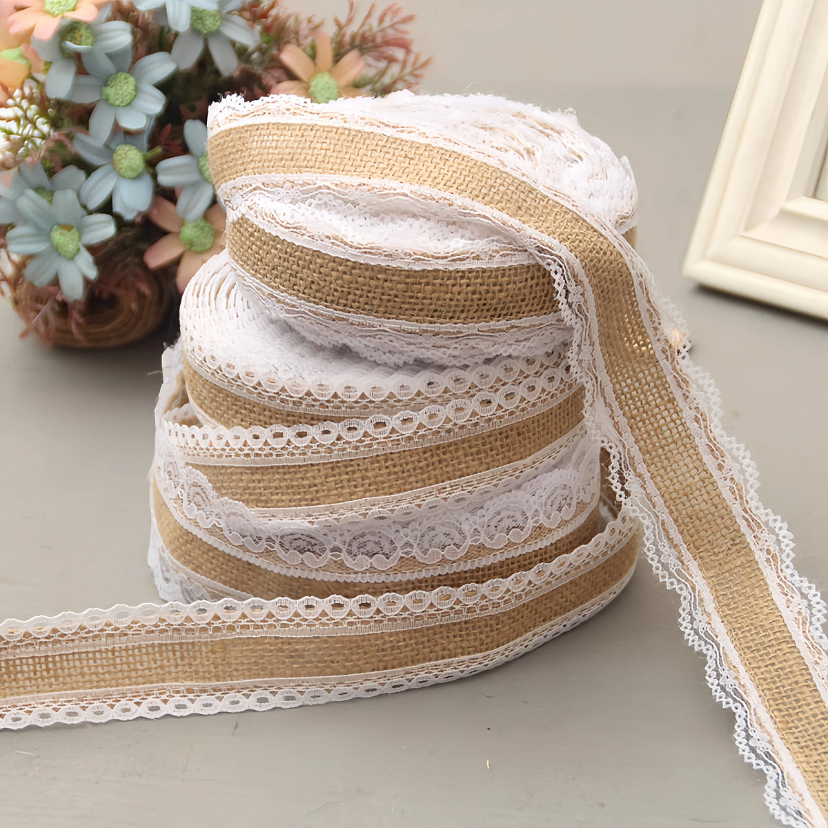 ruban jute dentelle blanche vintage rustique 2m 5m opacité beige blanc decoration cadeau festive