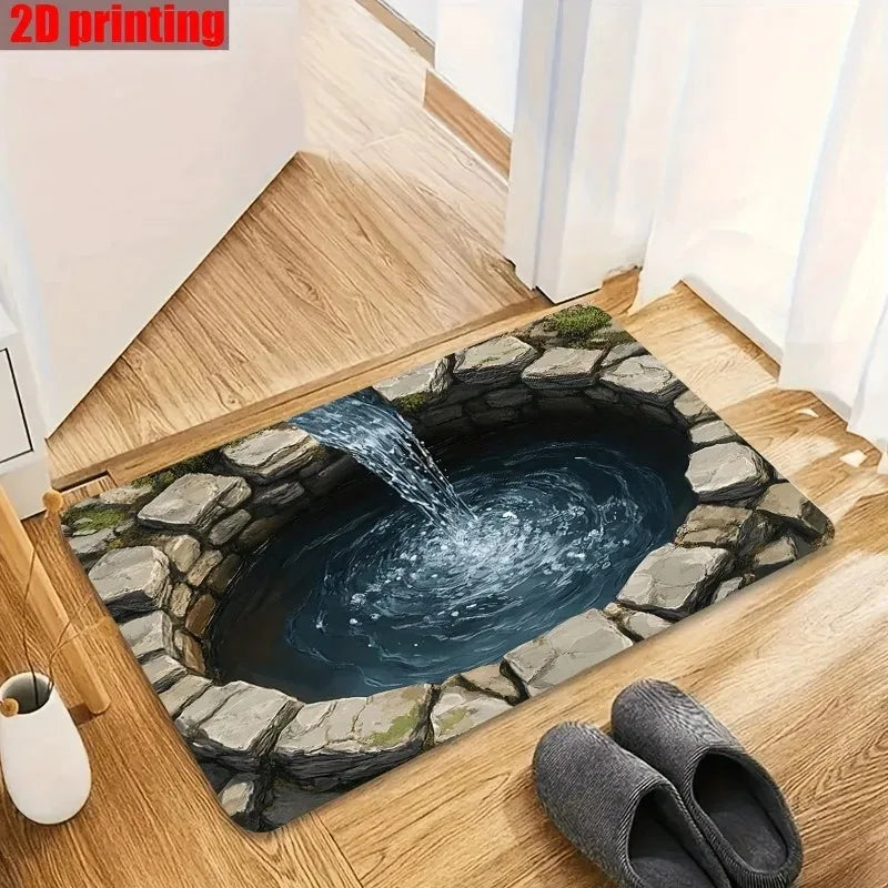tapis moderne antidérapant polyester bleu gris piscine naturelle extérieur 80x120cm
